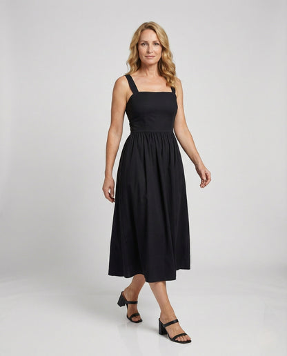 Damen Satin Midikleid Quadratischer Ausschnitt - Norvielle