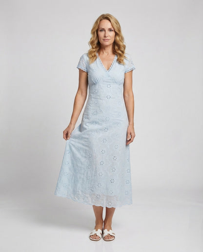 Damen Maxikleid Lochmuster Bestickt V-Ausschnitt - Norvielle