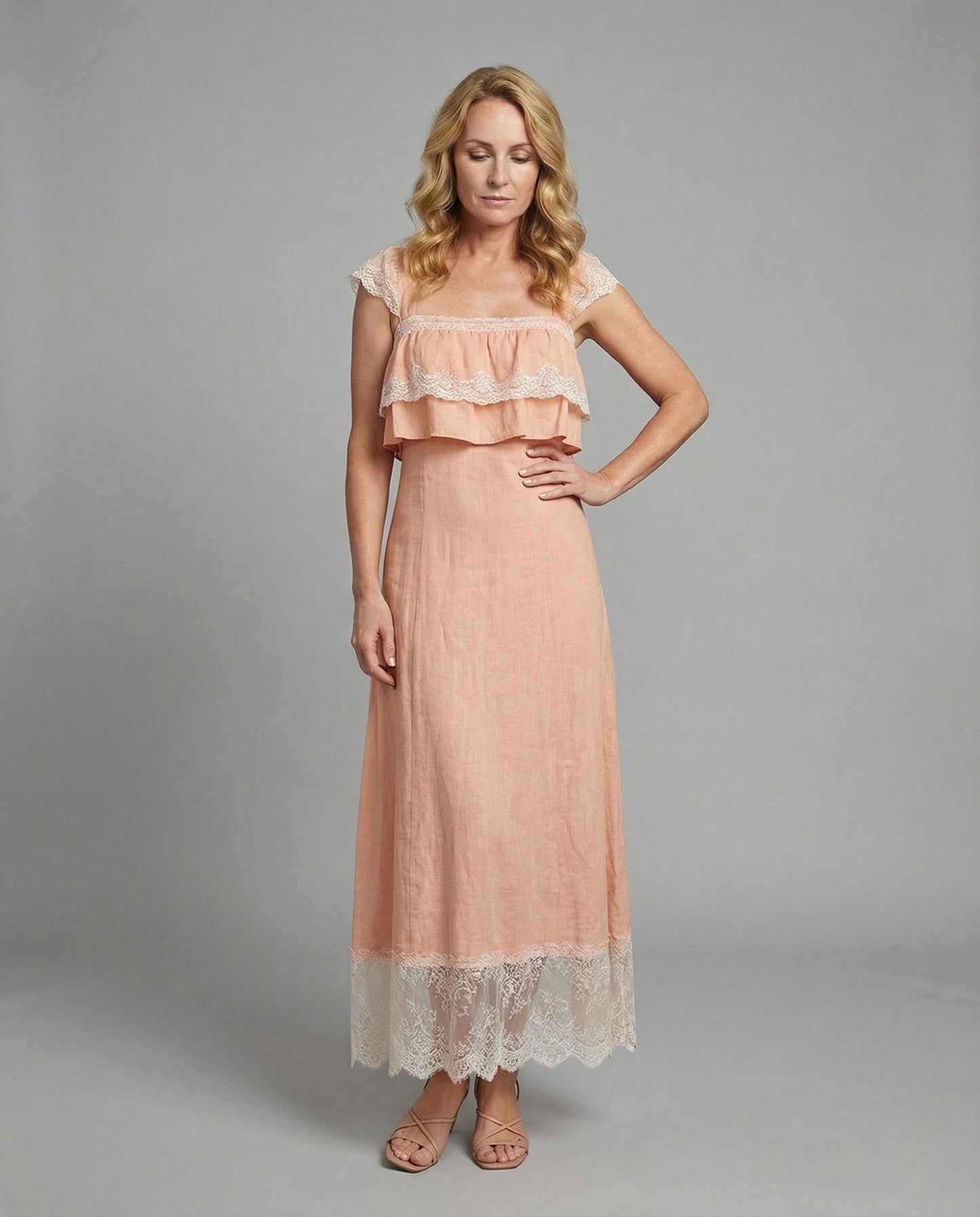 Damen Maxikleid Spitze Rüschen Boho-Stil - Norvielle