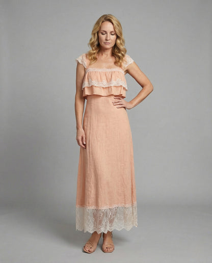 Damen Maxikleid Spitze Rüschen Boho-Stil - Norvielle