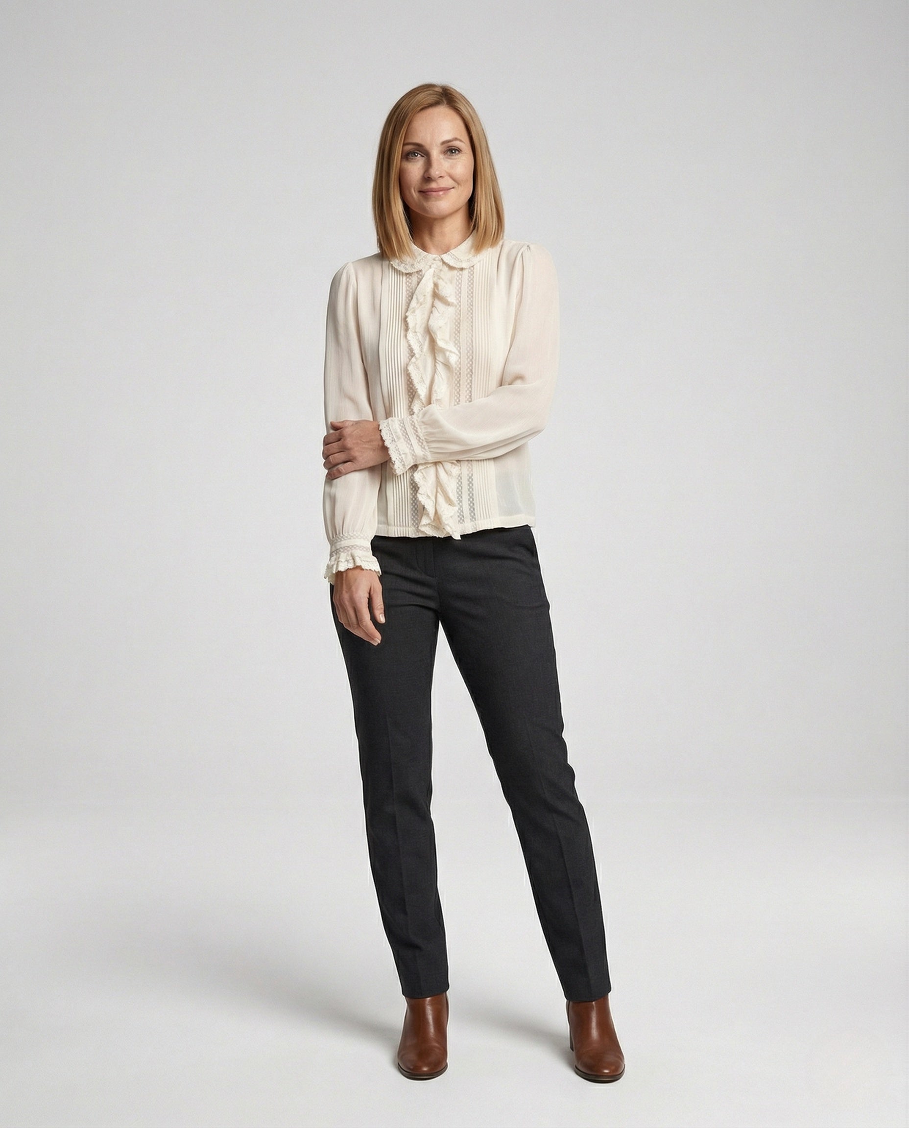 Damen Chiffonbluse Romantisch Rüschenkragen - Norvielle