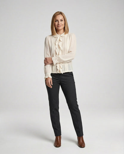 Damen Chiffonbluse Romantisch Rüschenkragen - Norvielle