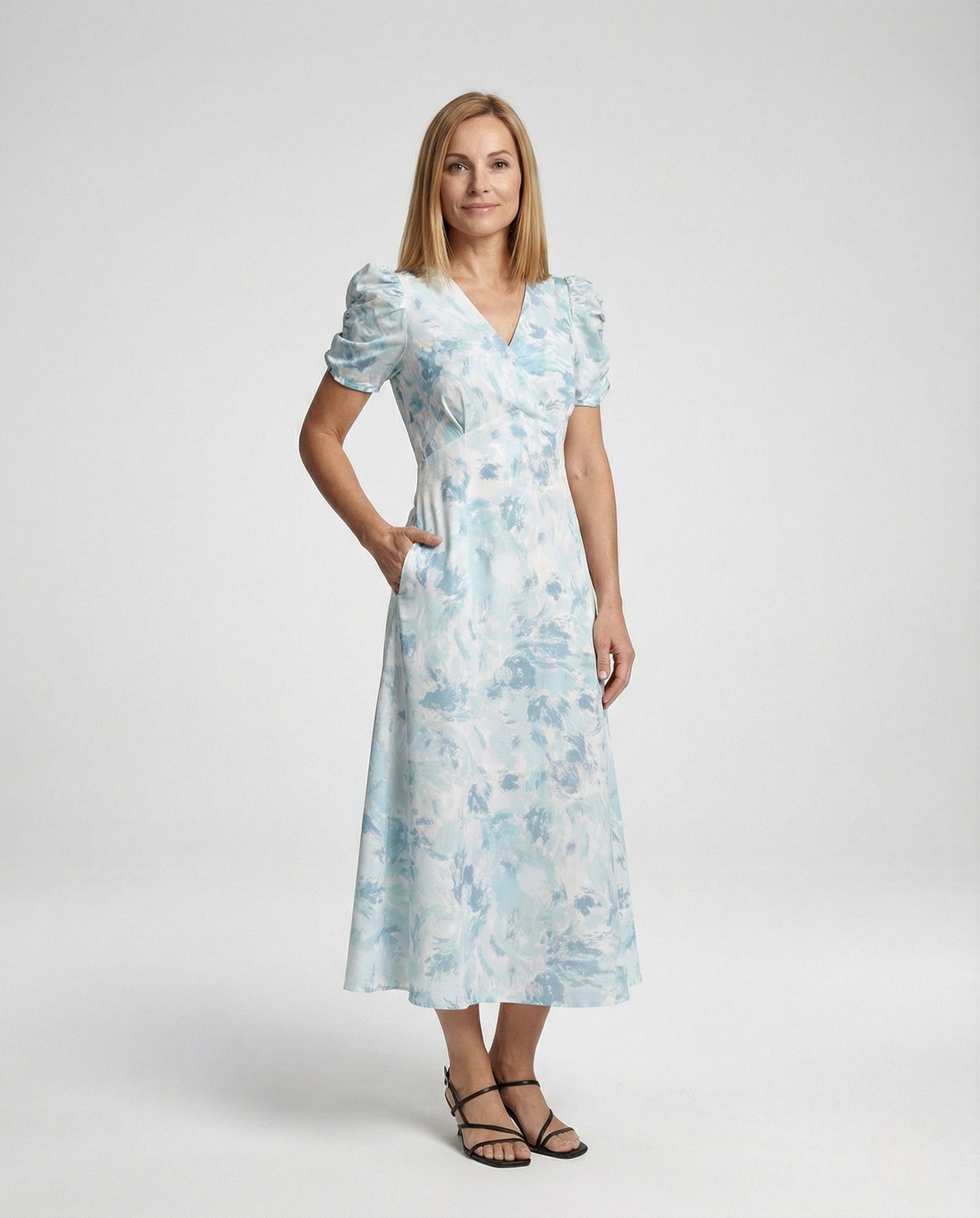 Damen Wickelkleid Puffärmel Empire Schnitt - Norvielle