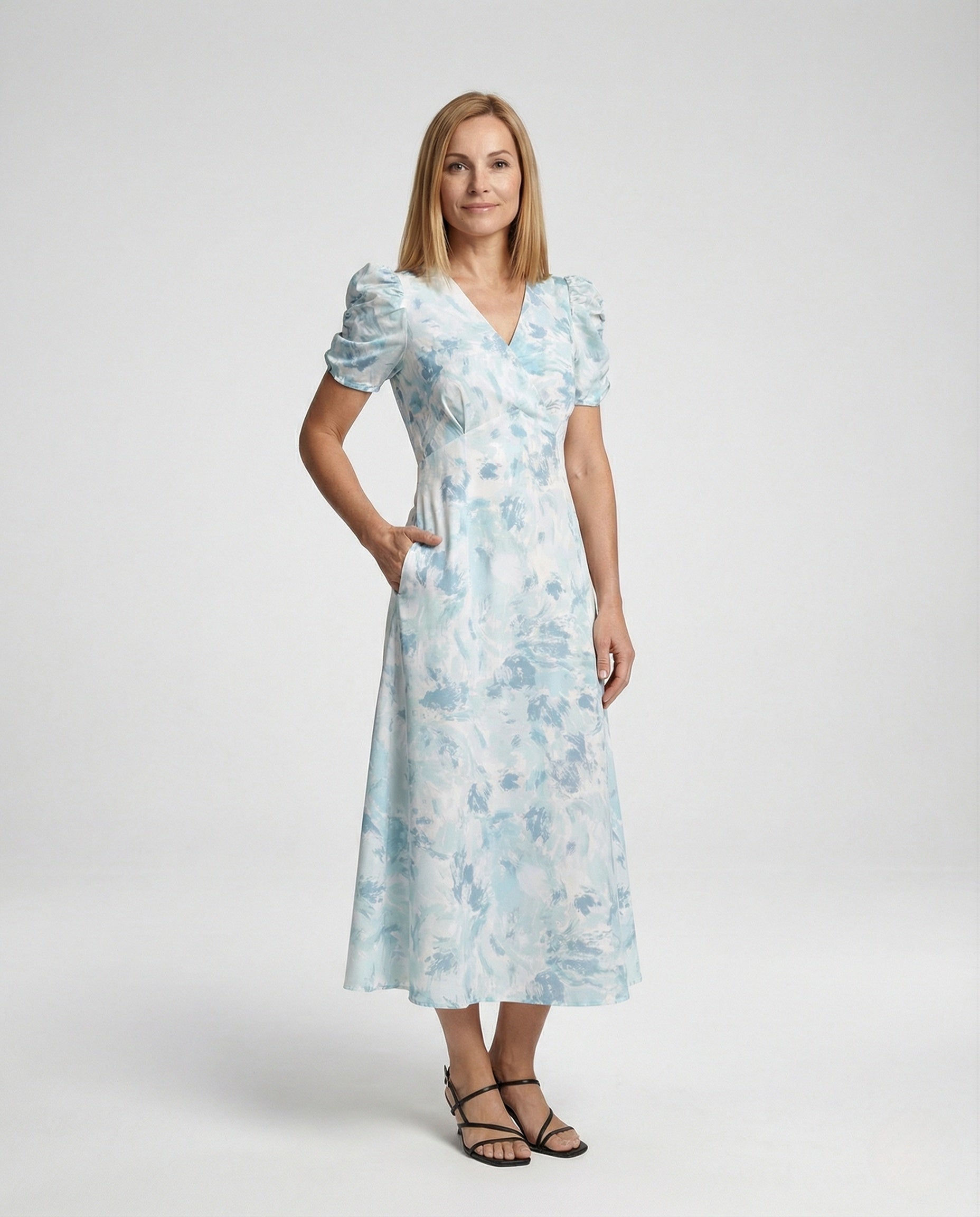 Damen Wickelkleid Puffärmel Empire Schnitt - Norvielle