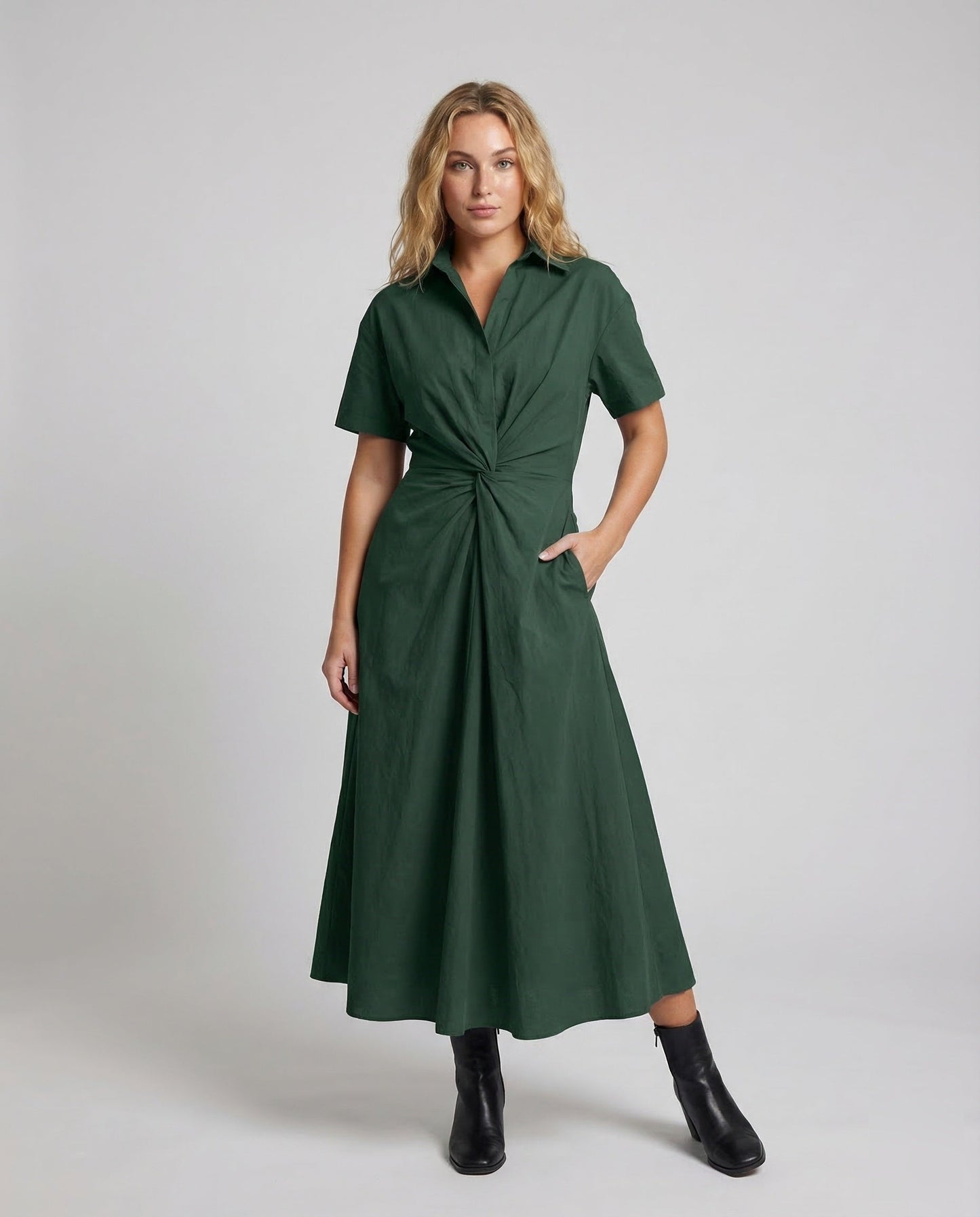 Damen Ärmelloses Midikleid mit Tupfenmuster Reverskragen A-Linie - Norvielle