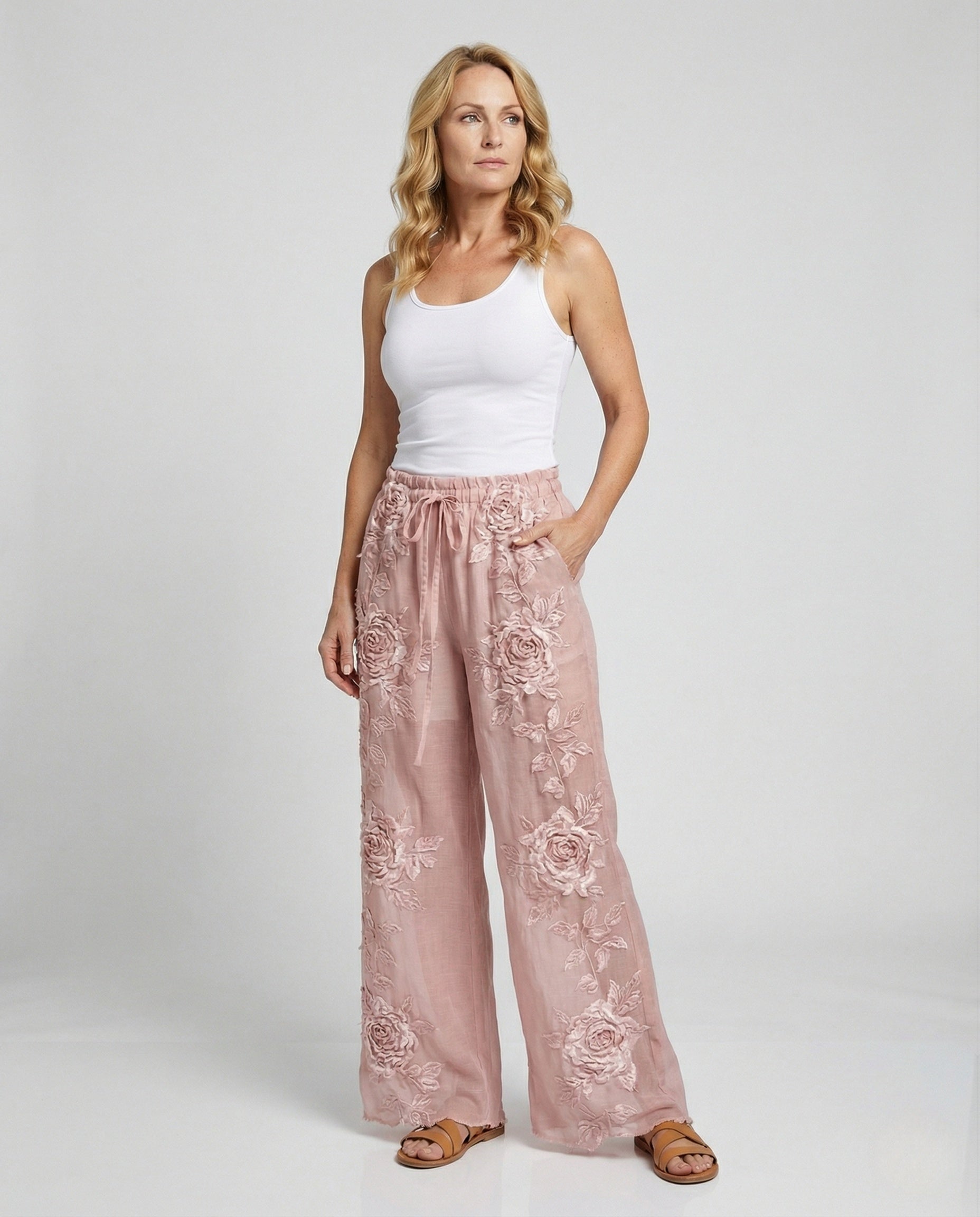 Damen Haremshose Blumenapplikation Baumwolle Bunt - Norvielle