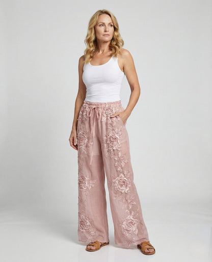 Damen Haremshose Blumenapplikation Baumwolle Bunt - Norvielle