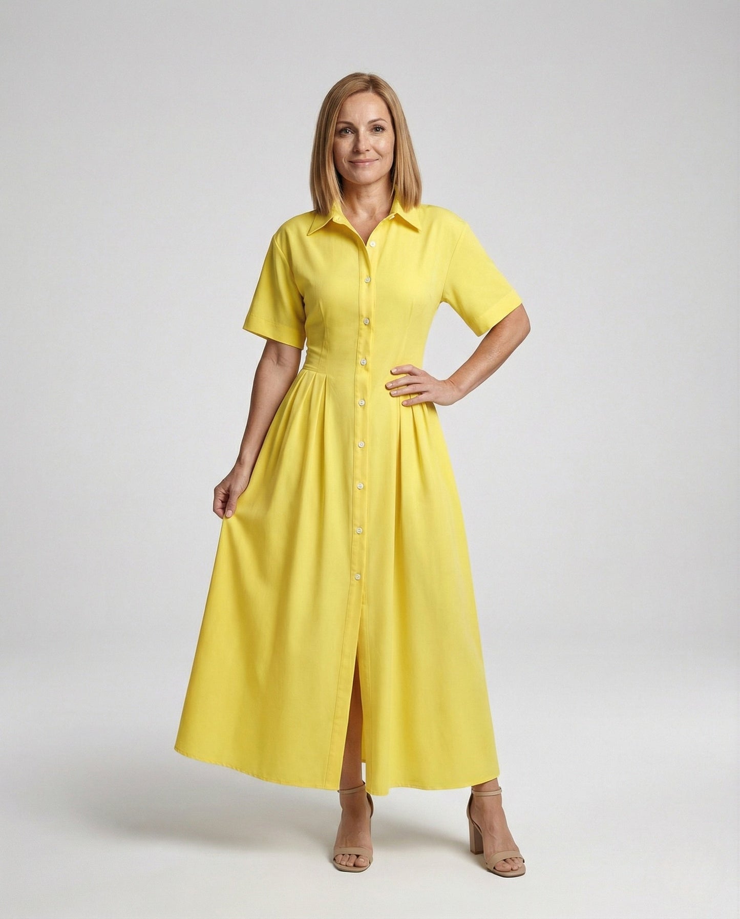 Damen Maxikleid Hemdblusenstil Beinschlitz - Norvielle
