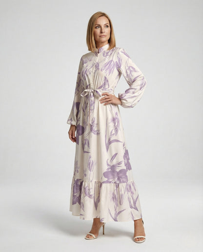 Damen Maxikleid Stehkragen Ballonärmel - Norvielle