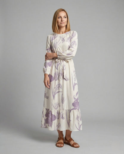 Damen Maxikleid Ballonärmel Volantsaum - Norvielle