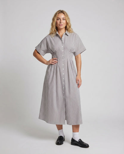 Damen Hemdblusenkleid Gestreift Knopfleiste - Norvielle