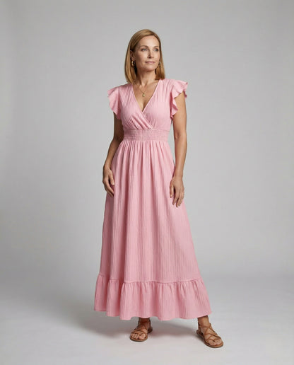 Damen Maxikleid V-Ausschnitt Volantärmel - Norvielle
