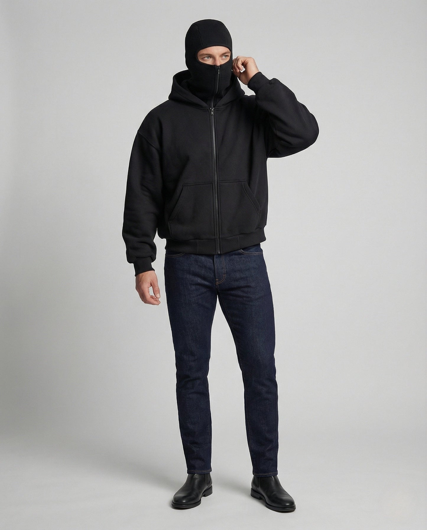 Herren Kapuzenjacke Gesichtsmaske Frontprint Schwarz - Norvielle