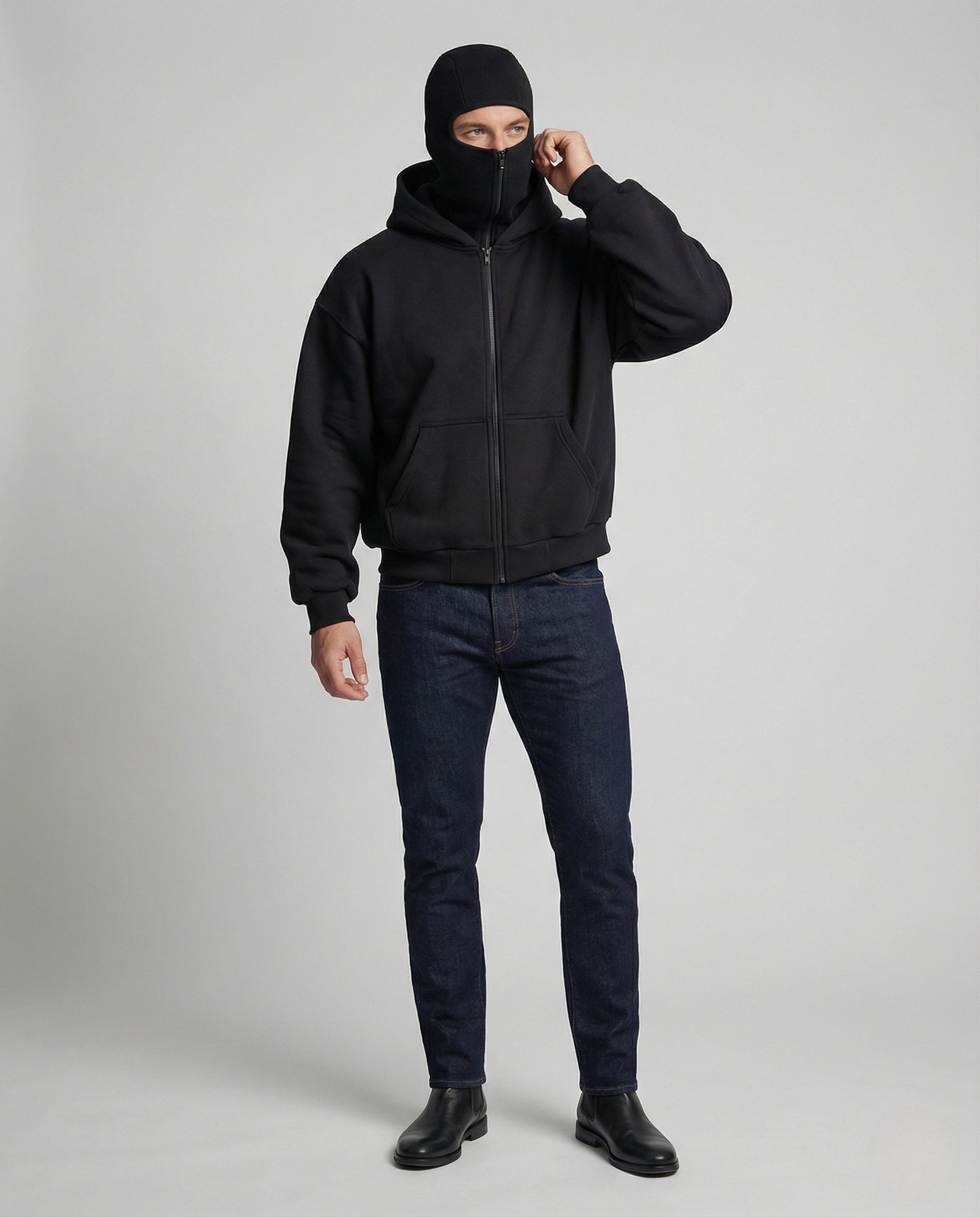 Herren Kapuzenjacke Gesichtsmaske Frontprint Schwarz - Norvielle