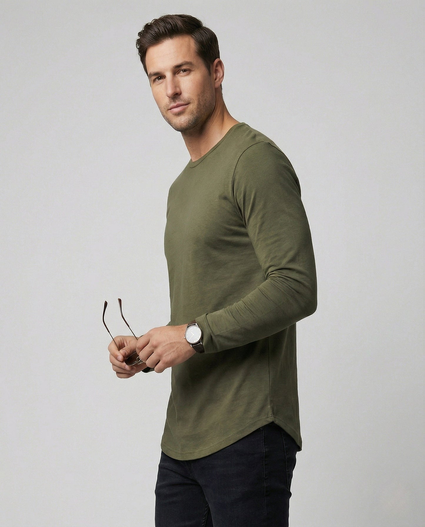 Herren Langarmshirt Rundhalsausschnitt Baumwolle Weiß - Norvielle