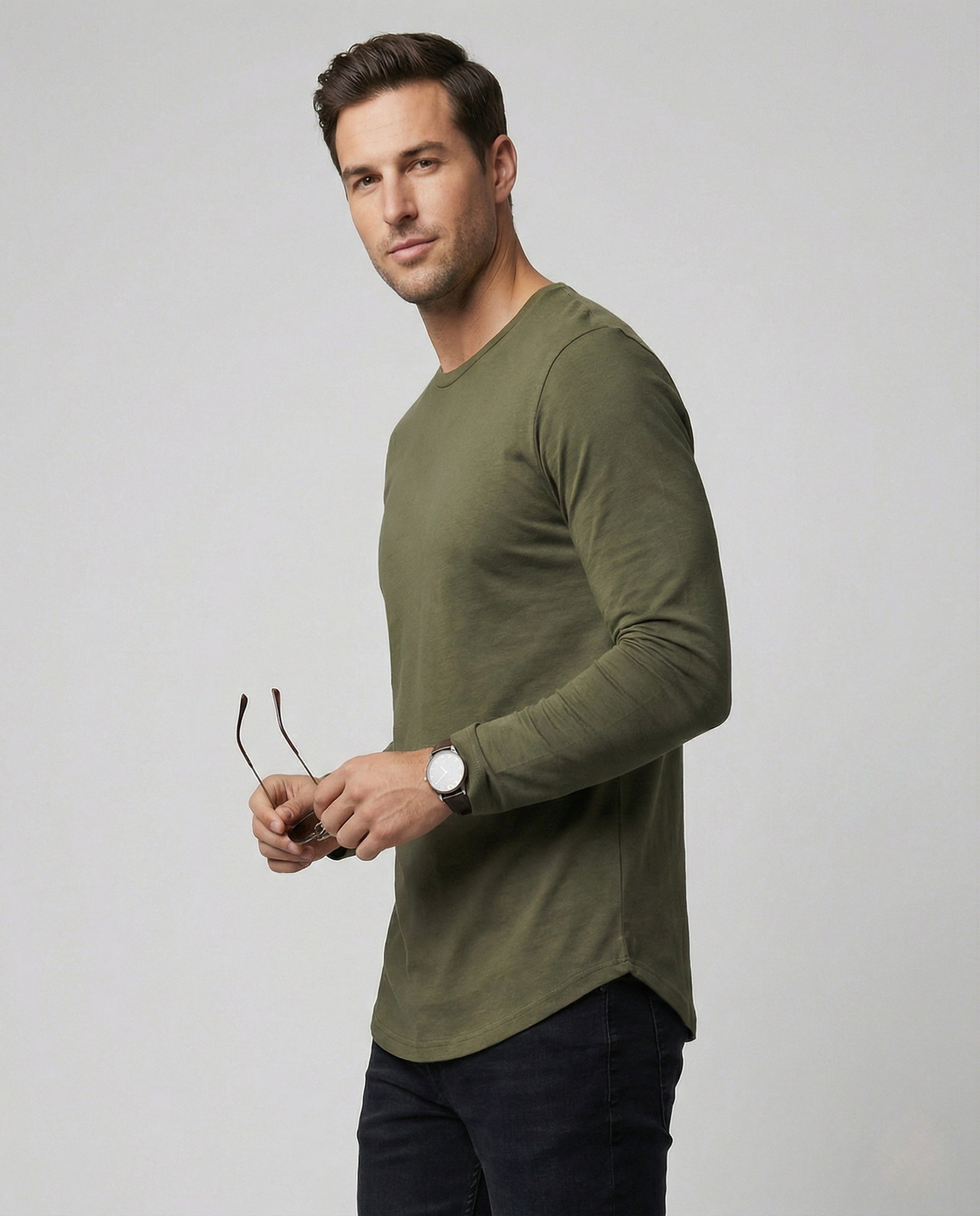 Herren Langarmshirt Rundhalsausschnitt Baumwolle Weiß - Norvielle