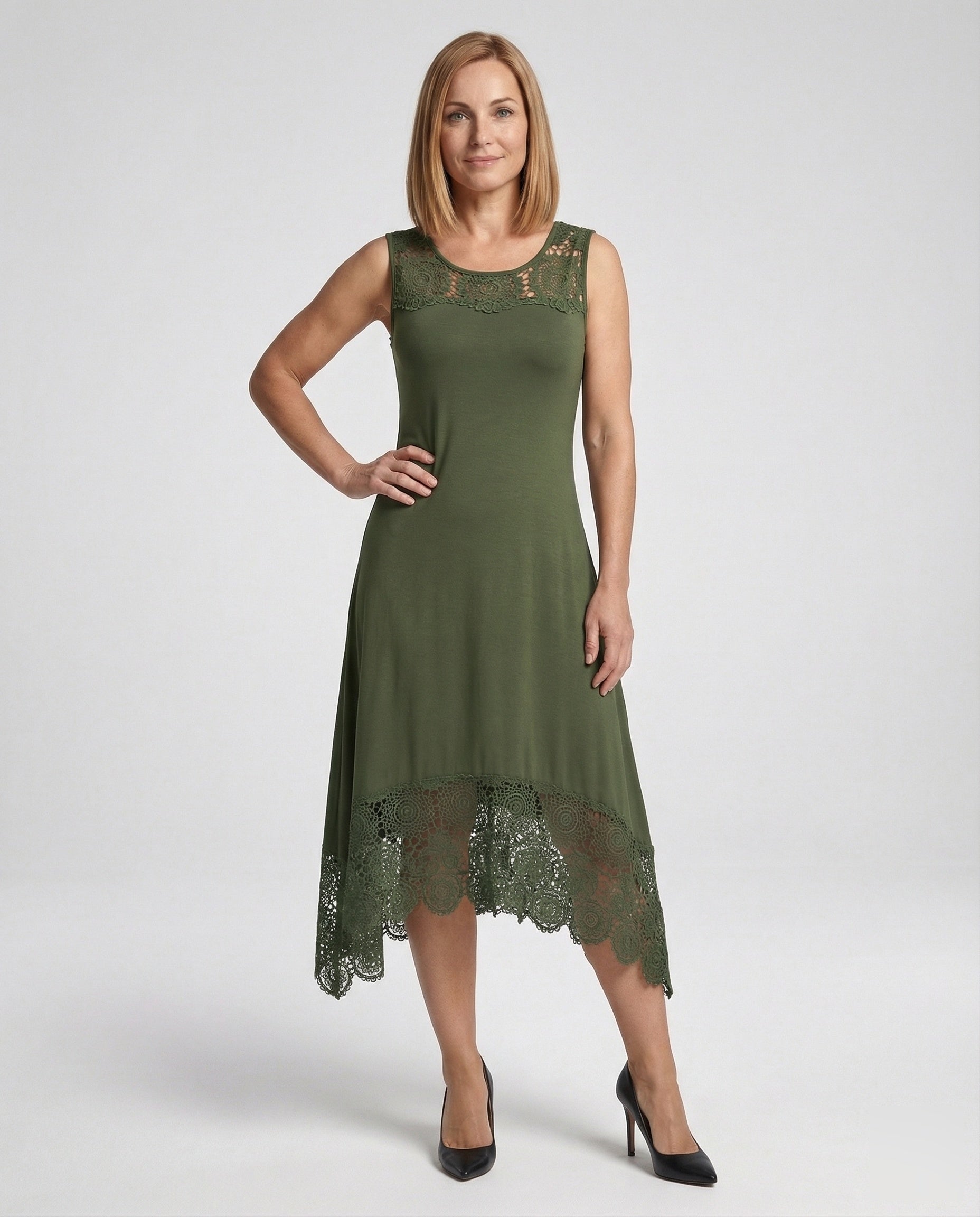 Damen Ärmelloses Maxikleid Spitze Asymmetrisch - Norvielle