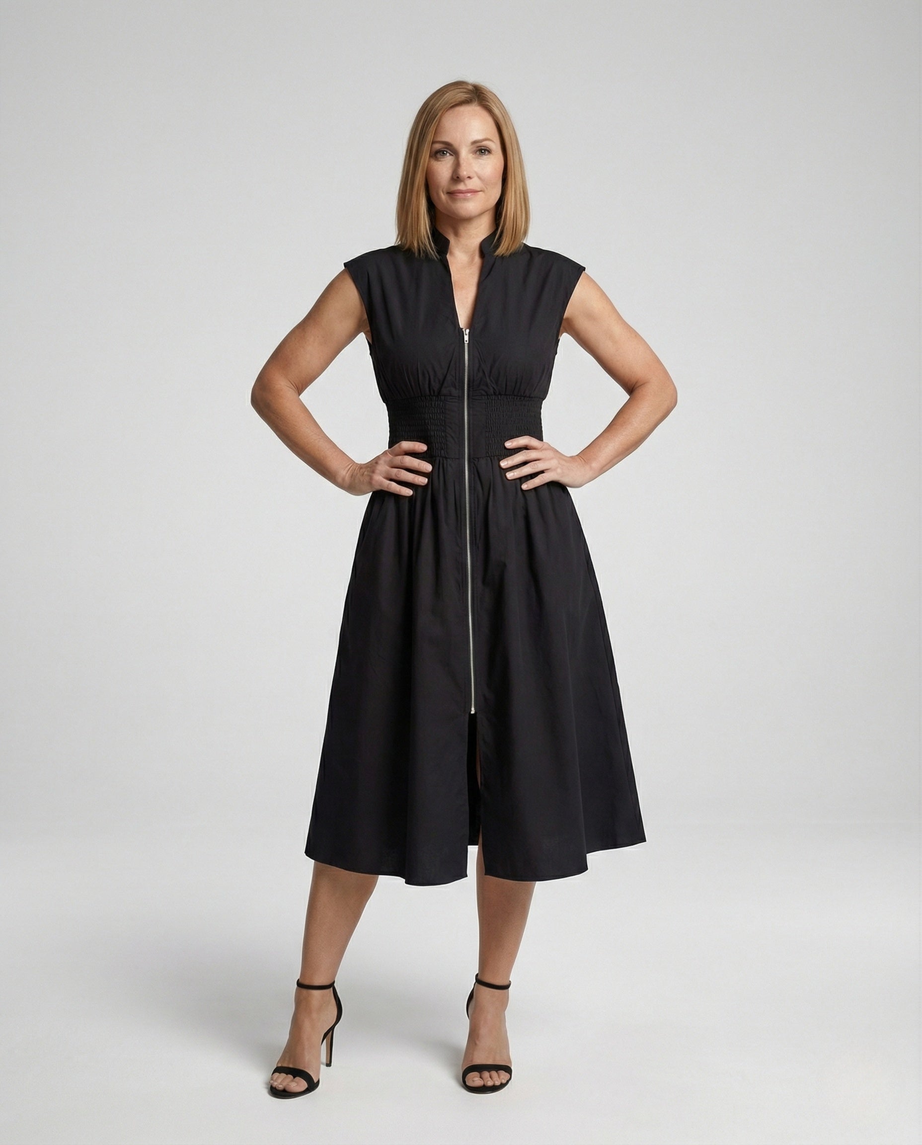 Damen Midikleid Smok-Taile Frontreißverschluss - Norvielle