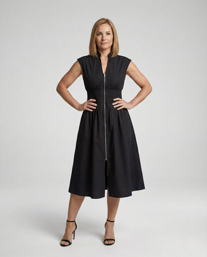 Damen Midikleid Smok-Taile Frontreißverschluss - Norvielle