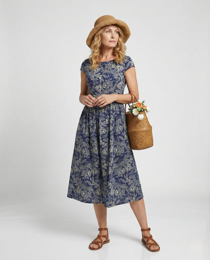 Damen Strandkleid Bodenlang Botanischer Print - Norvielle
