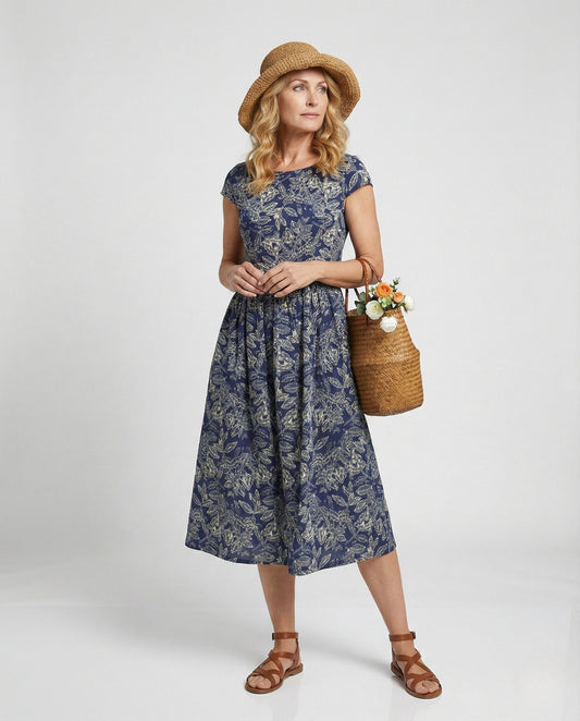 Damen Strandkleid Bodenlang Botanischer Print - Norvielle