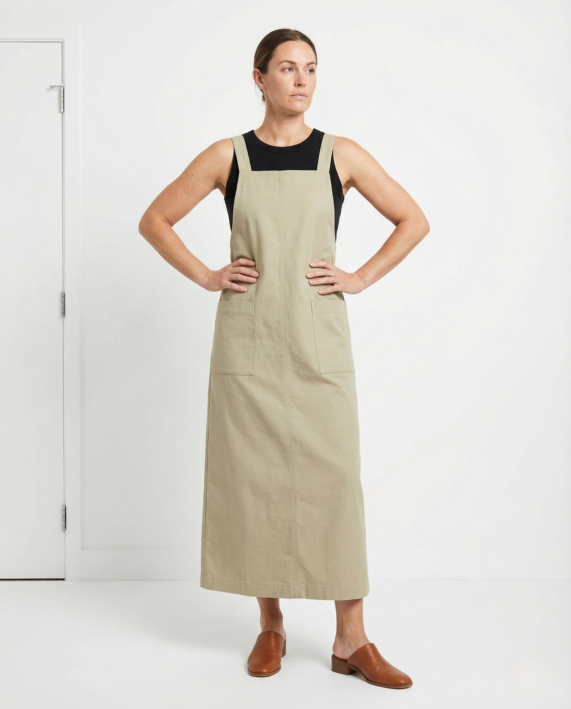 Damen Ärmelloses Maxi-Kleid Baumwolle Mit Seitentaschen - Norvielle