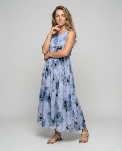 Damen Ärmelloses Maxikleid mit Stufen-Schnitt und Print - Norvielle