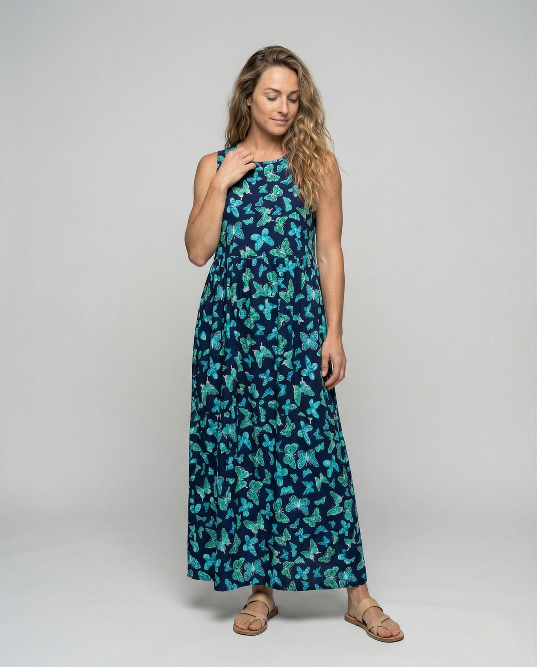 Damen Ärmelloses Maxikleid Schmetterlingsprint - Norvielle