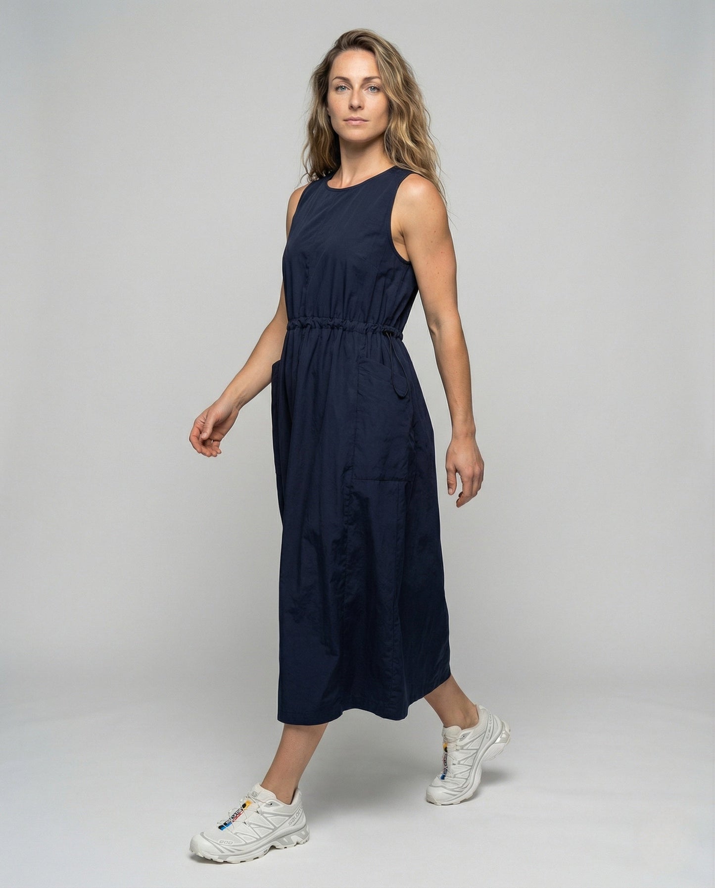Damen Ärmelloses Midikleid Kordelzug Bund - Norvielle