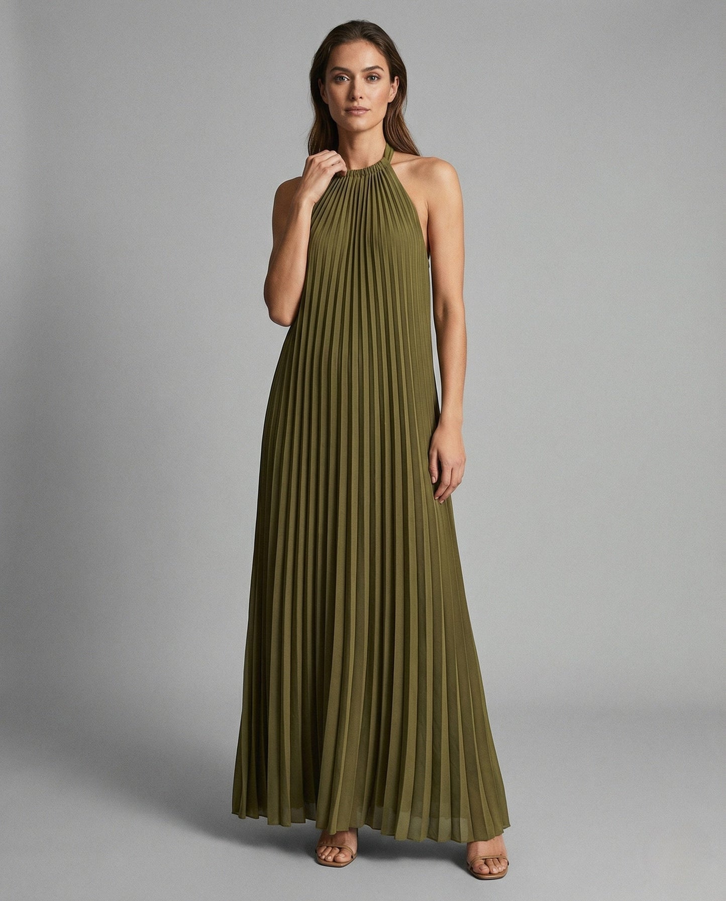 Damen Ärmelloses Maxikleid Plissee Stehkragen - Norvielle