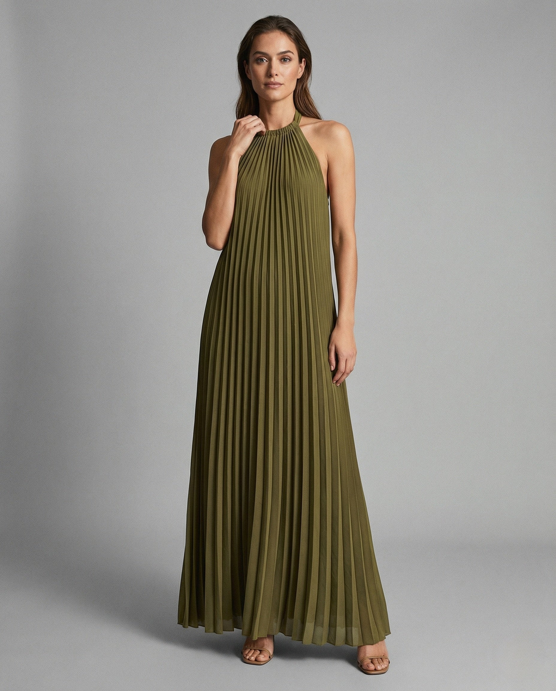 Damen Ärmelloses Maxikleid Plissee Stehkragen - Norvielle