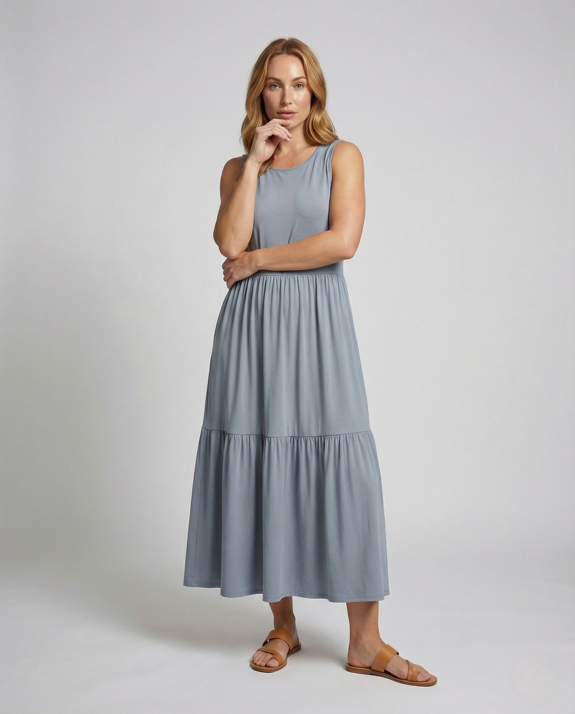 Damen Ärmelloses Maxikleid Viskose Schwarz - Norvielle