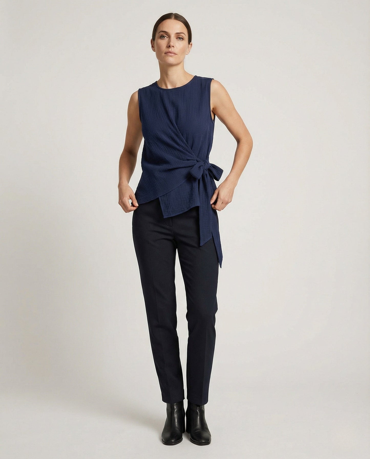 Damen Leinen Tunika Asymmetrisch Mit Seitenschleife - Norvielle