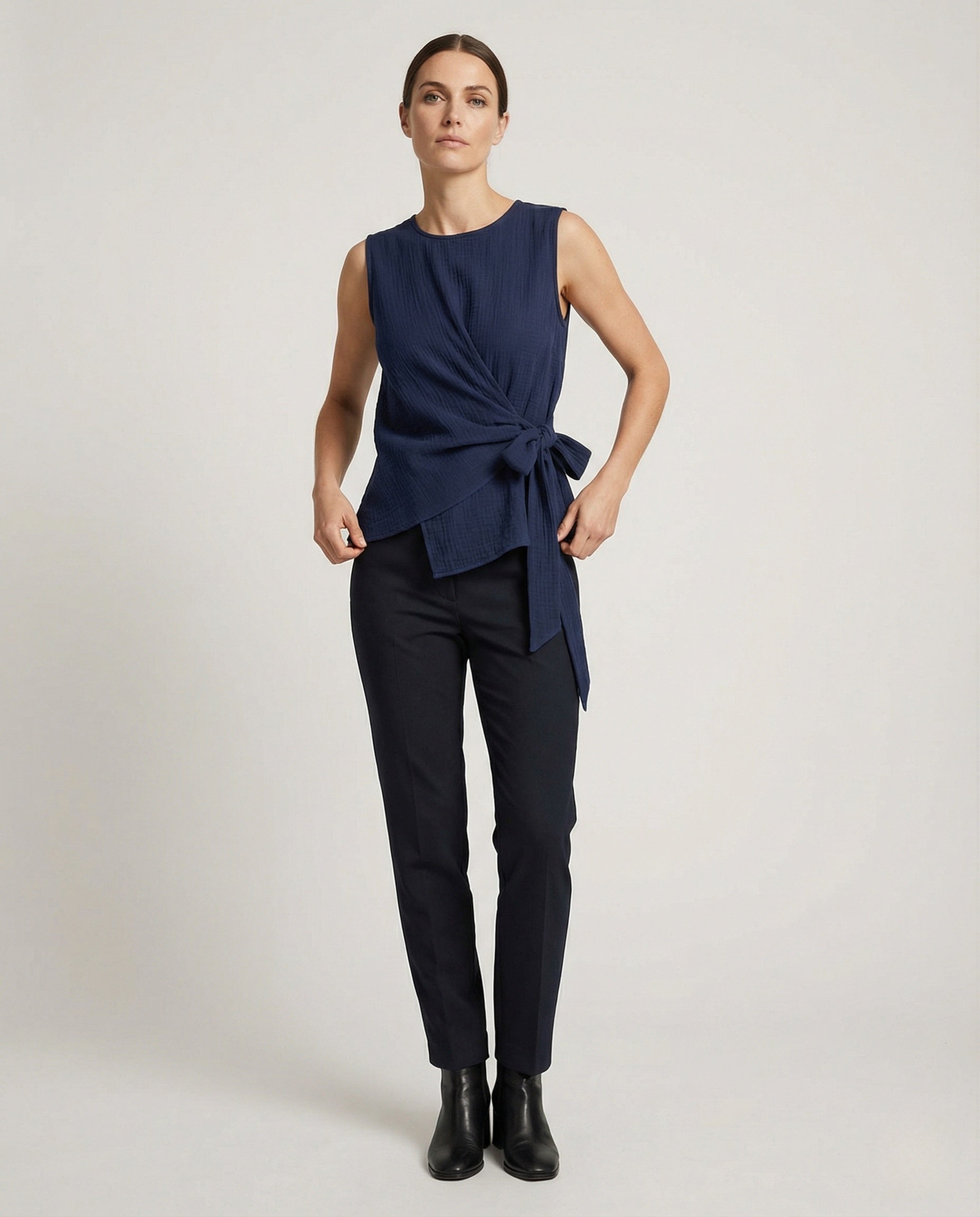 Damen Leinen Tunika Asymmetrisch Mit Seitenschleife - Norvielle