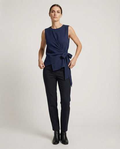 Damen Leinen Tunika Asymmetrisch Mit Seitenschleife - Norvielle
