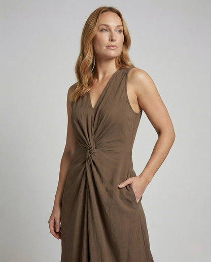 Damen Maxikleid Bodenlang Mit Knotendetail - Norvielle