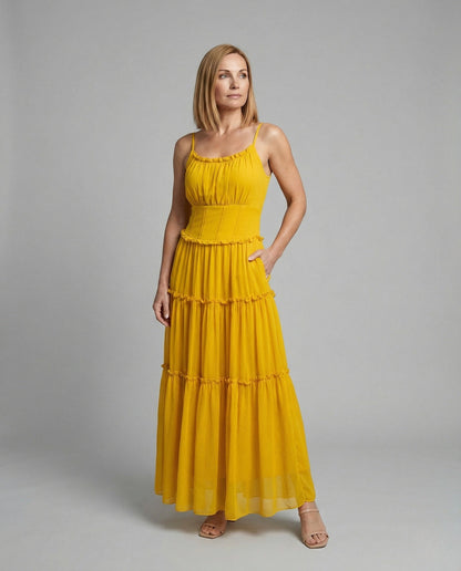Damen Maxikleid Boho-Stil Volantrock - Norvielle