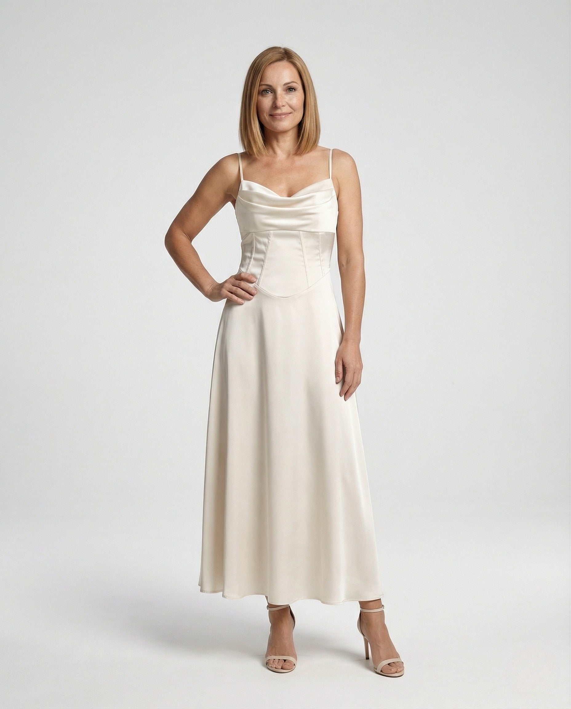 Damen Maxikleid Satin Drapiert Schwarz - Norvielle
