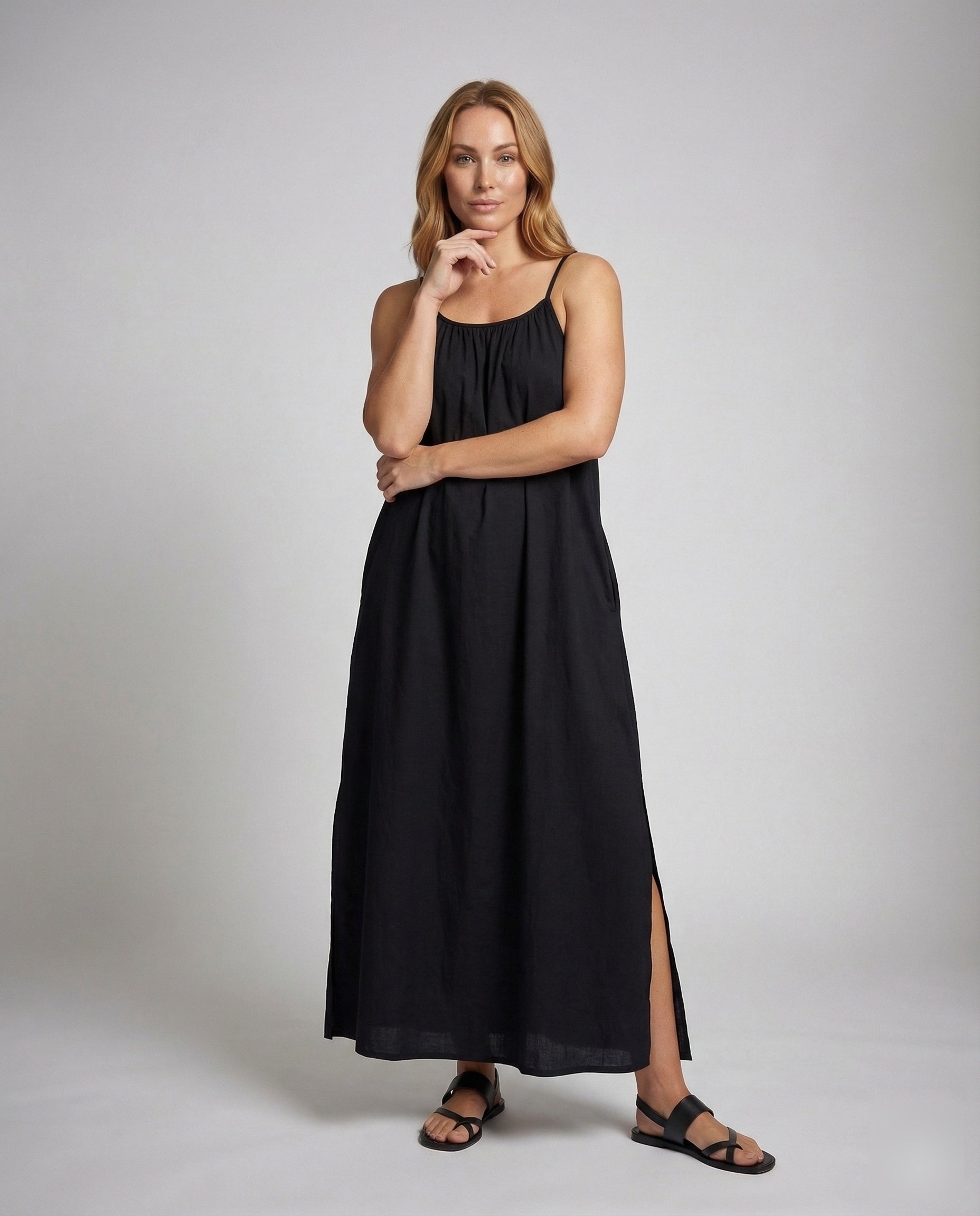 Damen Maxikleid Plissee mit schmalen Trägern - Norvielle