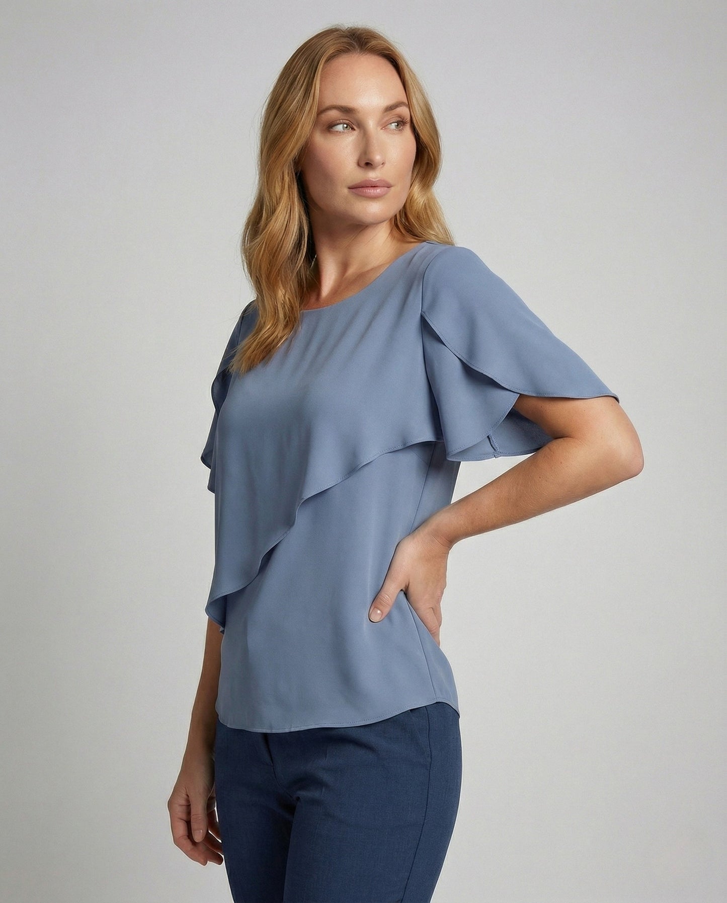 Damen Chiffonbluse Asymmetrisch Cape Ärmel - Norvielle