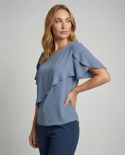 Damen Chiffonbluse Asymmetrisch Cape Ärmel - Norvielle