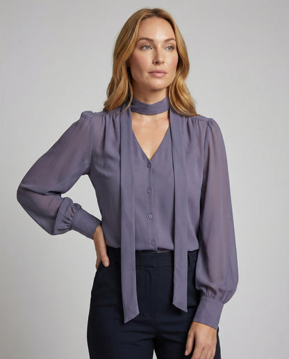 Damen Chiffonbluse mit Schlüpfer und Ballonärmeln - Norvielle