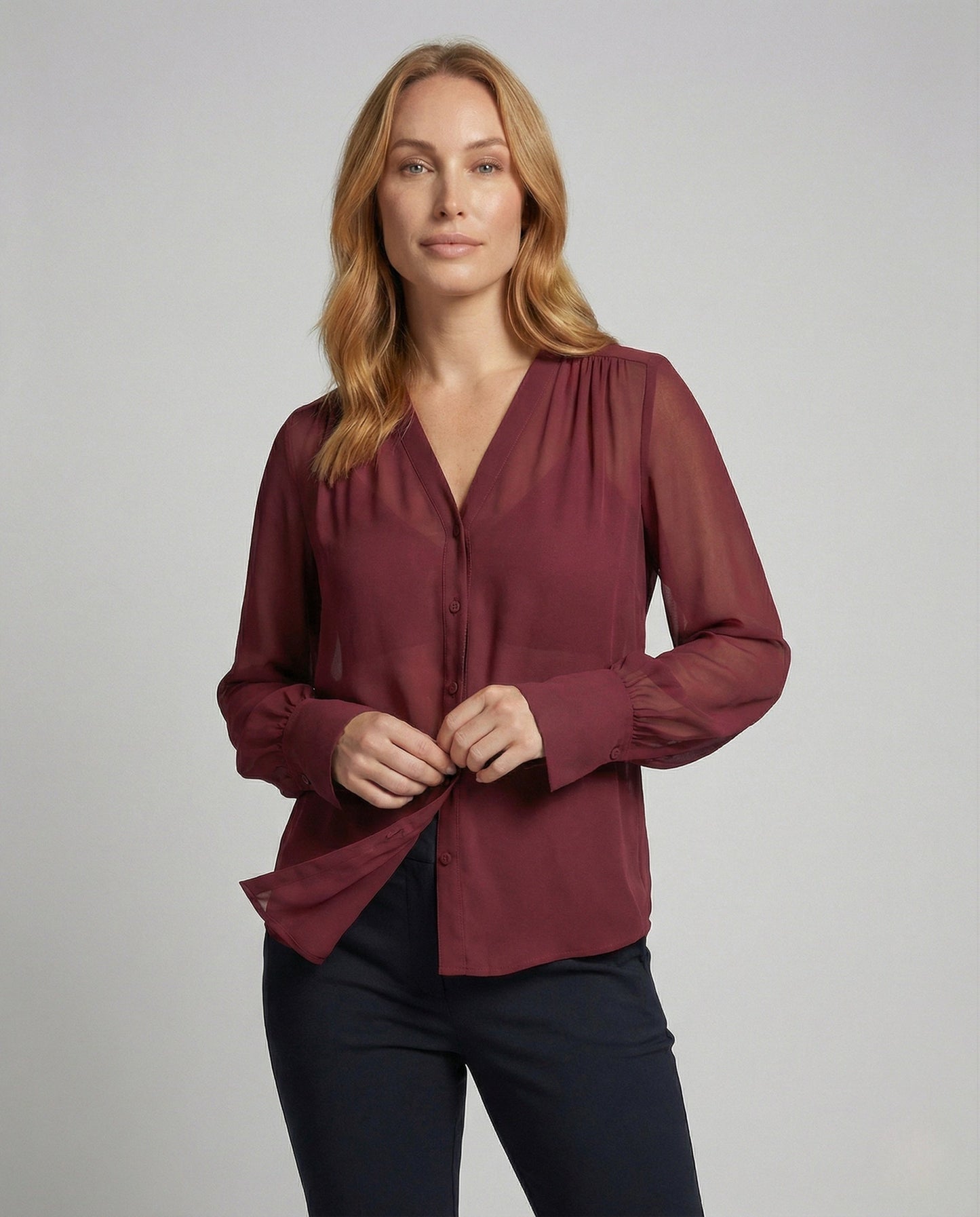 Damen Chiffonbluse V-Ausschnitt Elegantes Design - Norvielle