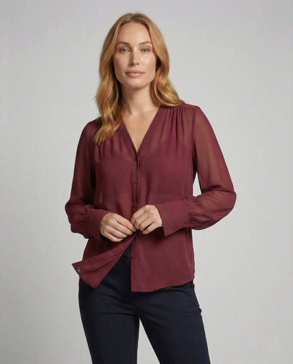 Damen Chiffonbluse V-Ausschnitt Elegantes Design - Norvielle