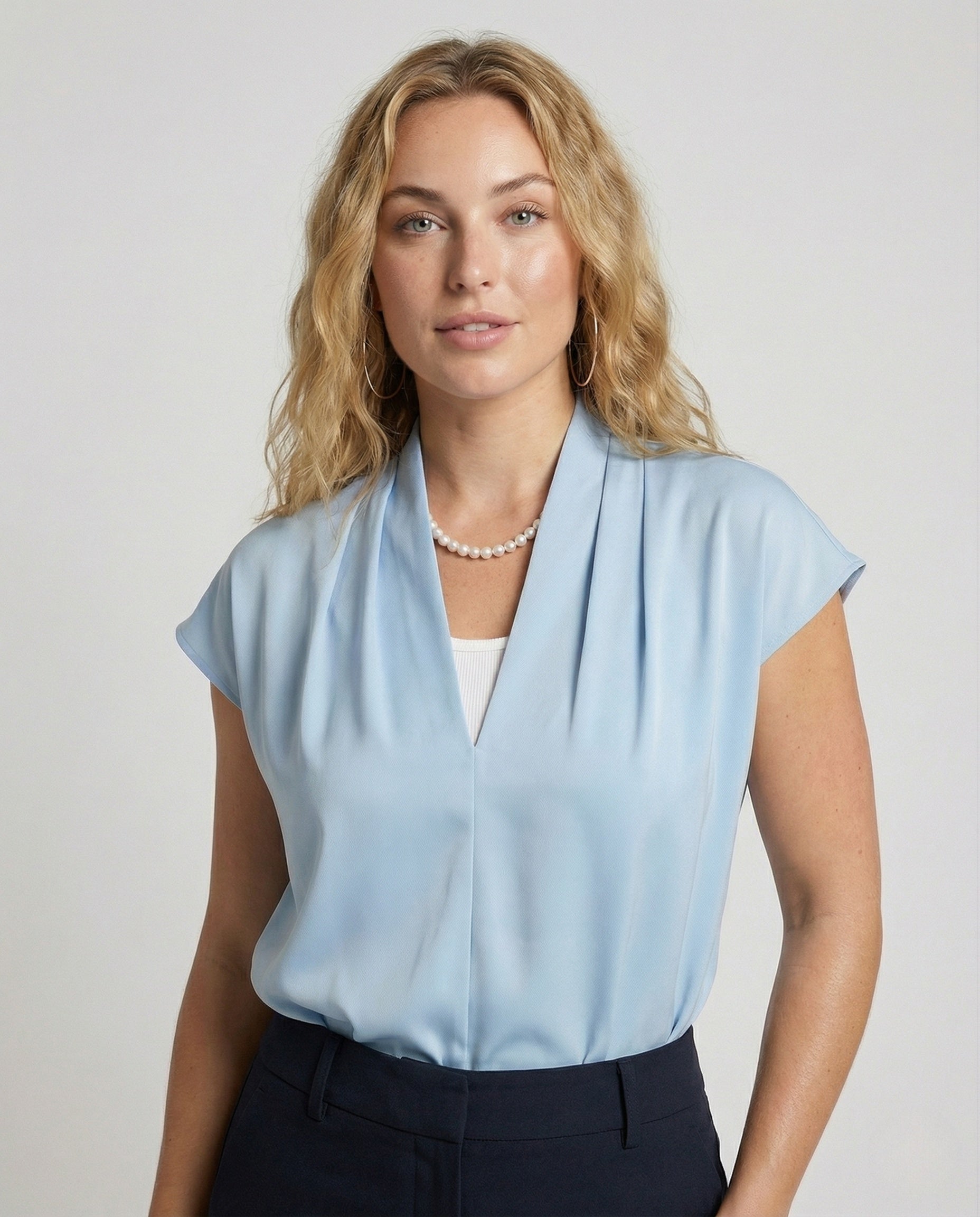 Damen Bluse Seidenoptik V-Ausschnitt - Norvielle
