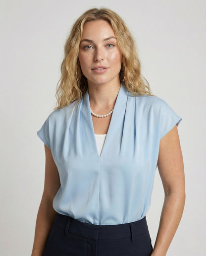 Damen Bluse Seidenoptik V-Ausschnitt - Norvielle
