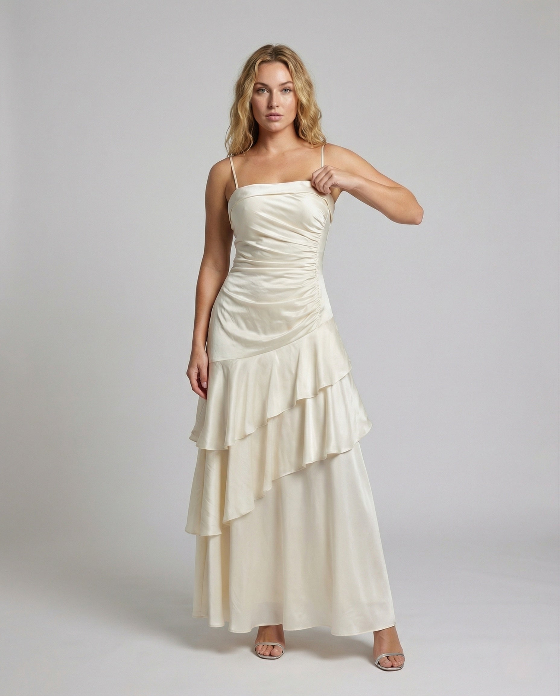 Damen Abendkleid Spaghettiträger Volantrock - Norvielle