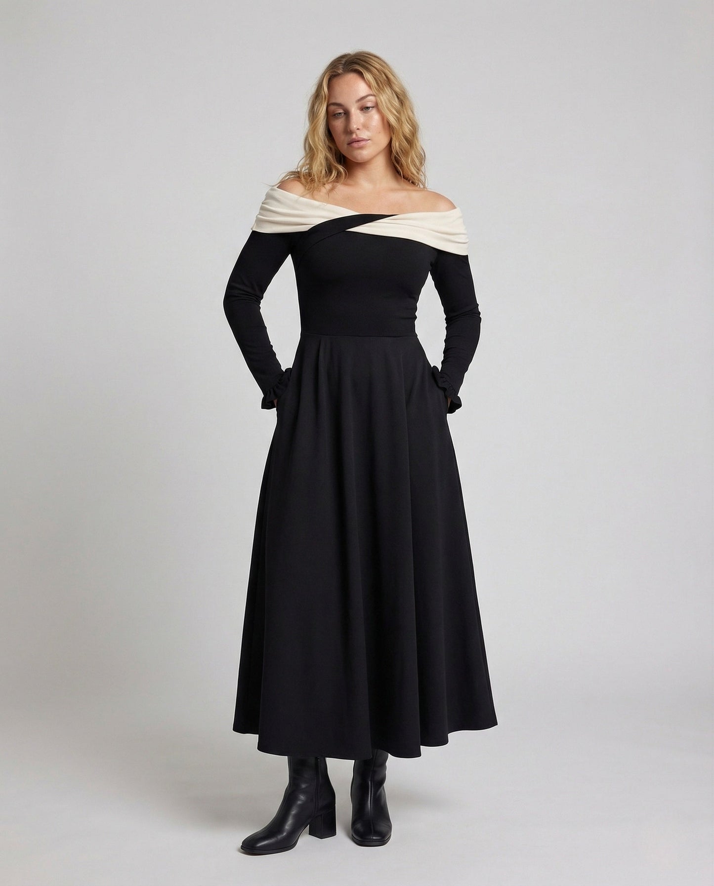 Damen Abendkleid Langarm Wickelausschnitt - Norvielle