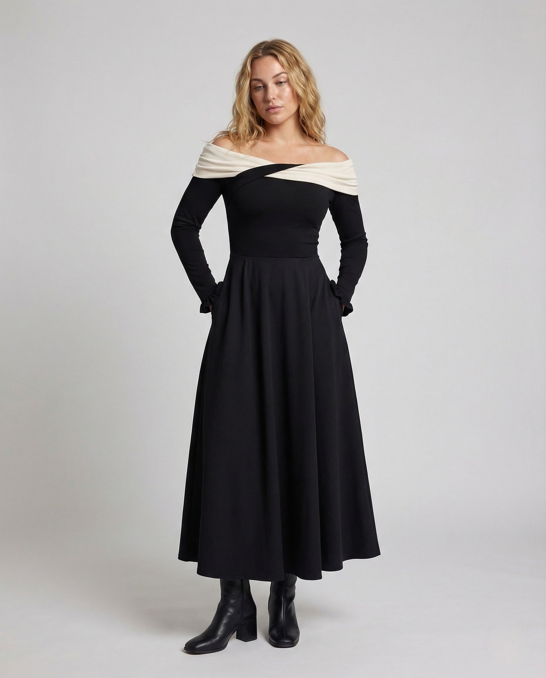 Damen Abendkleid Langarm Wickelausschnitt - Norvielle