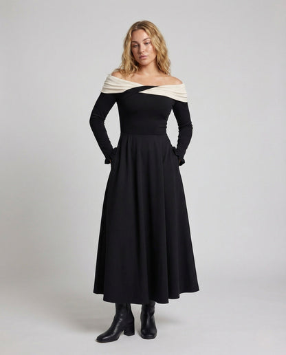 Damen Abendkleid Langarm Wickelausschnitt - Norvielle